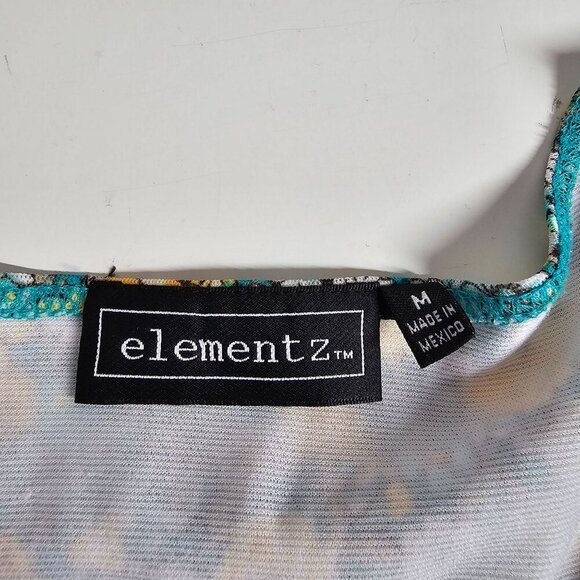 Vintage Y2K Elementz Floral V-Neck Short Sleeve‎ Top Yellow & Blue Polyester M - Picture 4 of 9